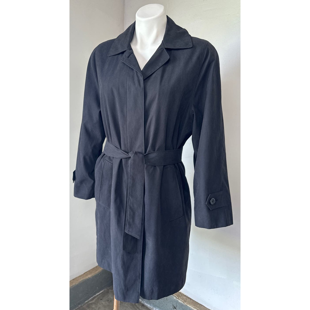 London Fog Size Small Black Belted Trench Coat With Removable Hat & Lining